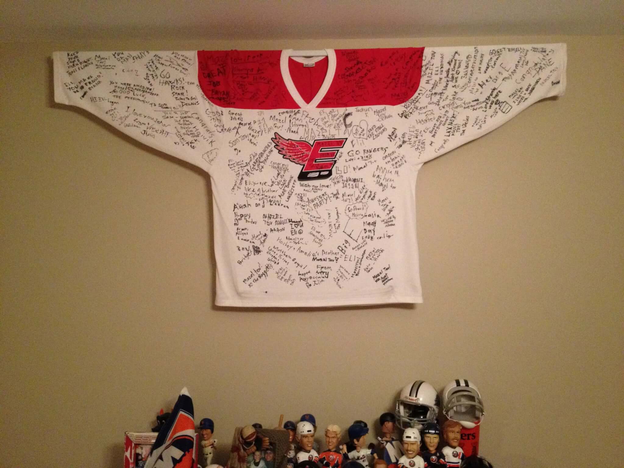 hanging hockey jersey on wall